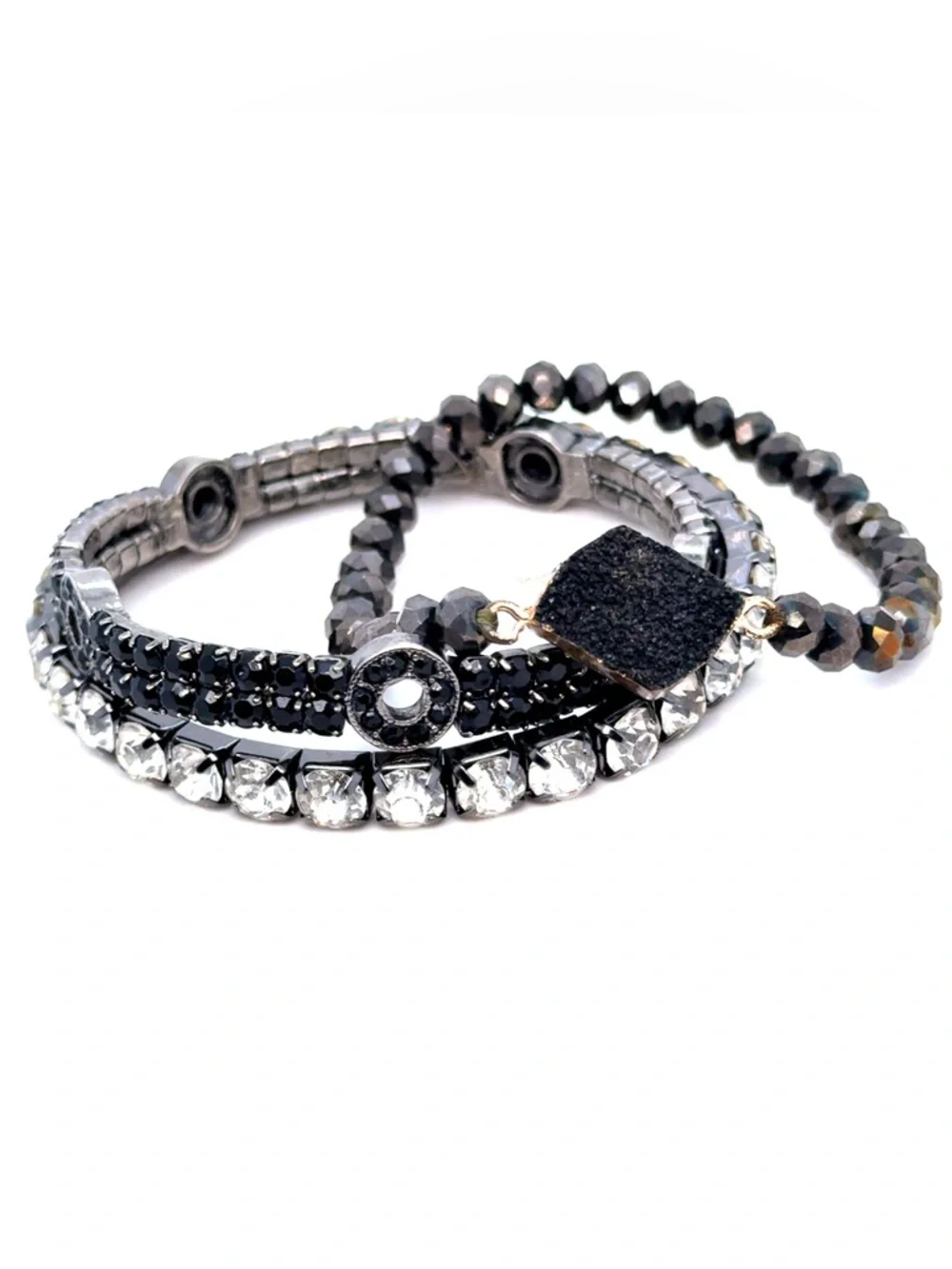 Black and Clear Crystal Stackable Bracelet Set - Women Jewelry‎ (E5)